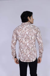 Abstract pencil shaded style digital print shirt in ocher